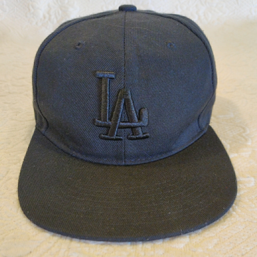 Los Angeles Dodgers MBL Baseball Cap Black Snapback LA Embroidered Logo Vtg 80s